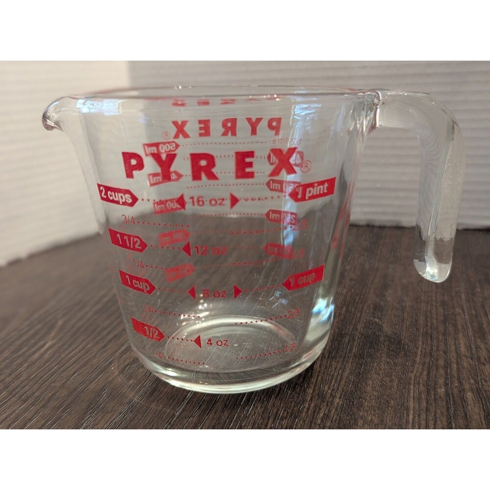 VTG Pyrex 2‑Cup Glass Measuring Cup J‑Handle ml oz Corning Made in USA